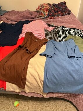 10 Mixed Casual T-Shirt Bundle - Multicolor (Blue, Brown, Red, Navy, Striped)